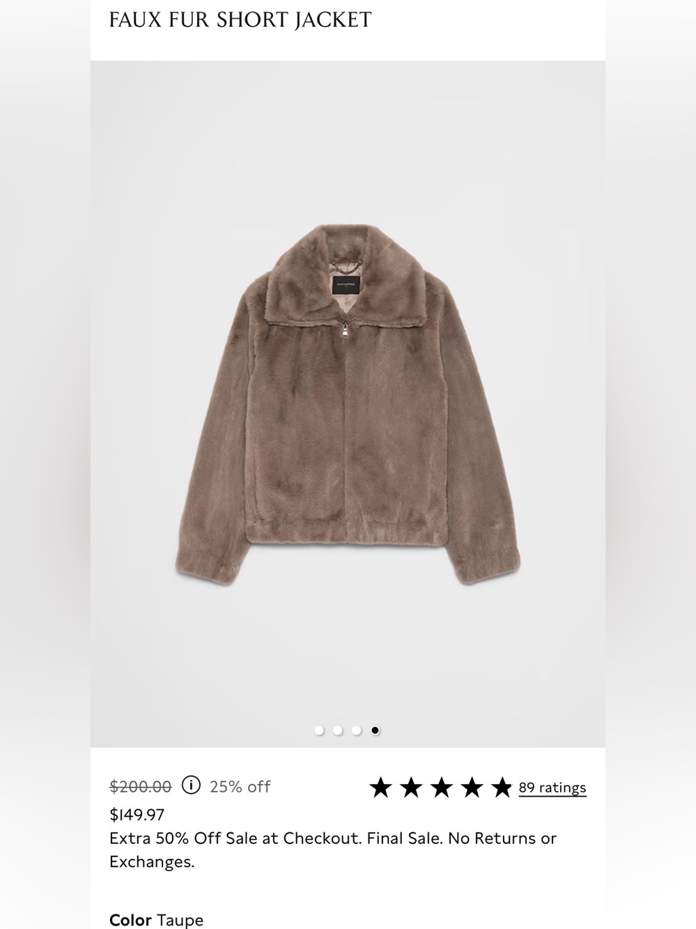 Banana Republic factory Taupe Faux-Fur short Jacket in XS